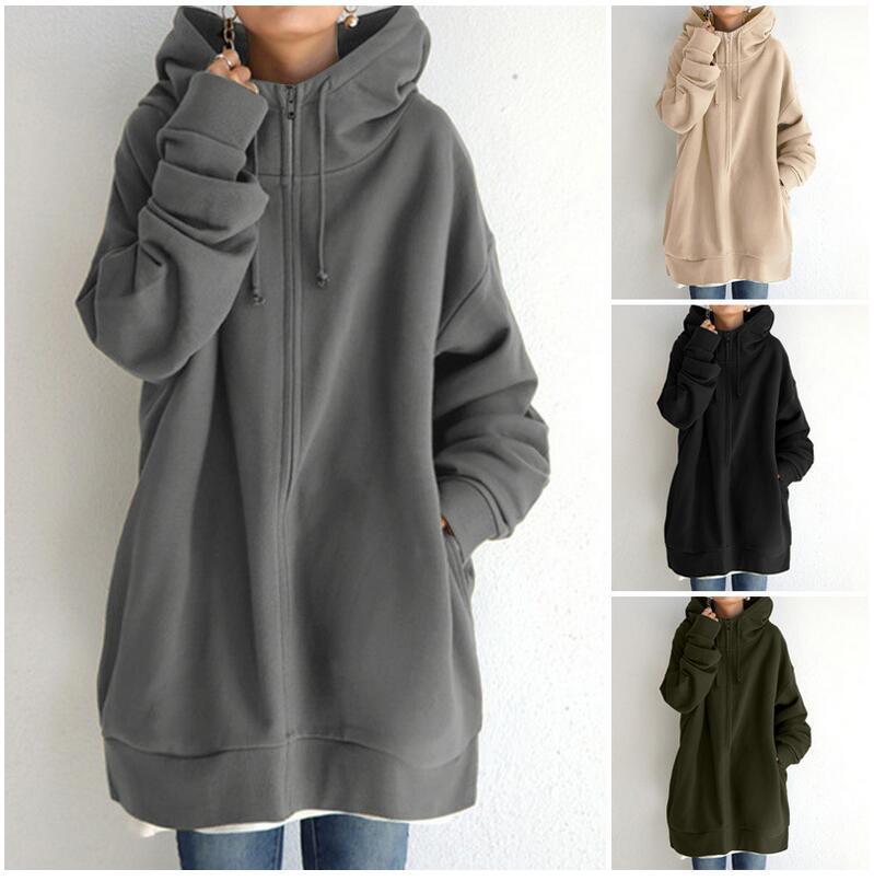 New Stylish Streetwear Long Fleece - lined Hoodie With A Zipper And Hood - HotDealsEU