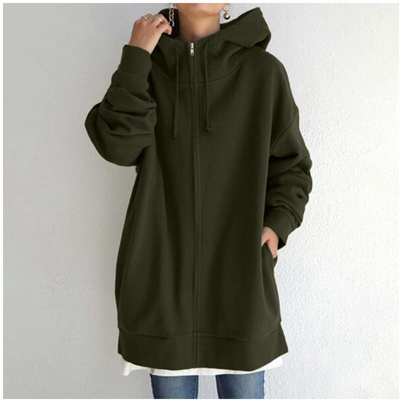 New Stylish Streetwear Long Fleece - lined Hoodie With A Zipper And Hood - HotDealsEU