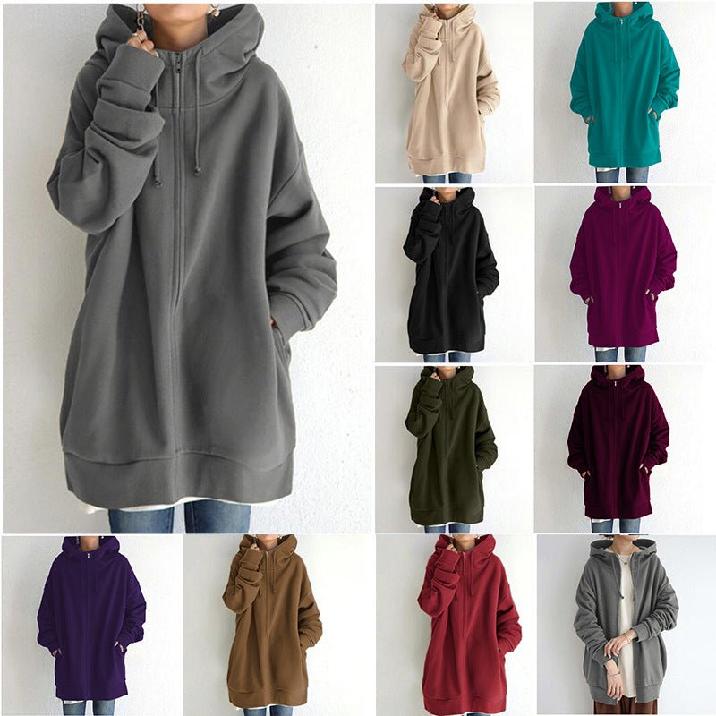 New Stylish Streetwear Long Fleece - lined Hoodie With A Zipper And Hood - HotDealsEU