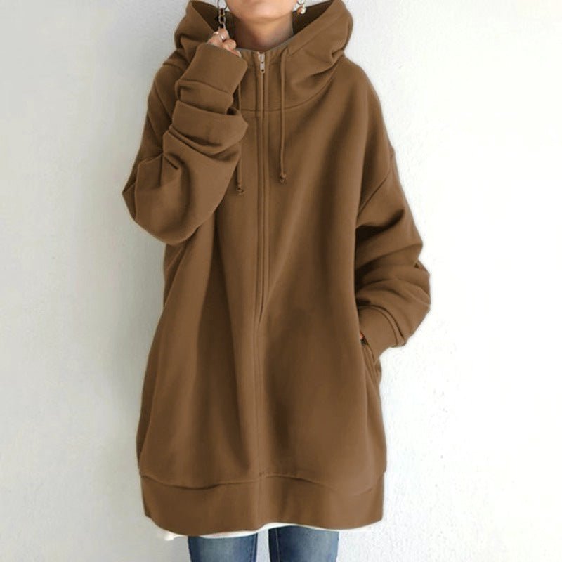 New Stylish Streetwear Long Fleece - lined Hoodie With A Zipper And Hood - HotDealsEU