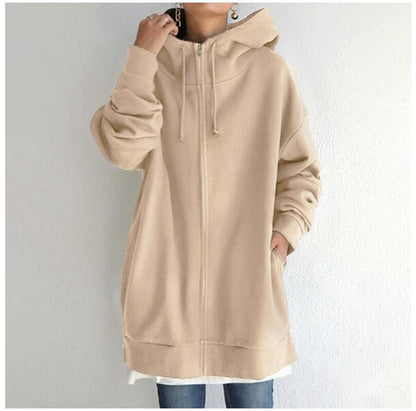 New Stylish Streetwear Long Fleece - lined Hoodie With A Zipper And Hood - HotDealsEU