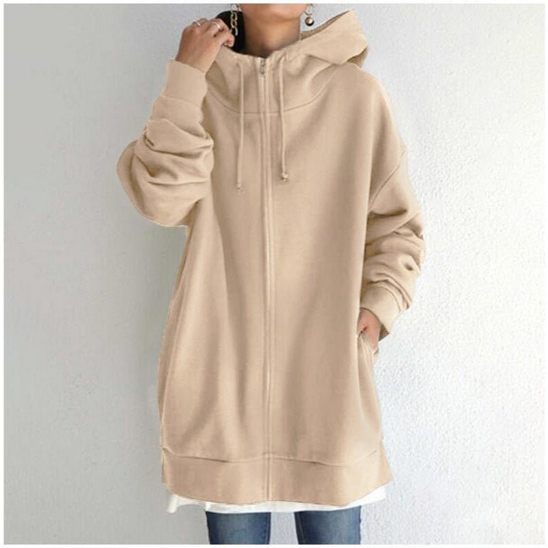 New Stylish Streetwear Long Fleece - lined Hoodie With A Zipper And Hood - HotDealsEU