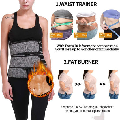 Tummy Sweat Shapewear Bodysuits Women Waist Trainer Slimming 2-3 Belts Workout Shaper Corset - HotDealsEU